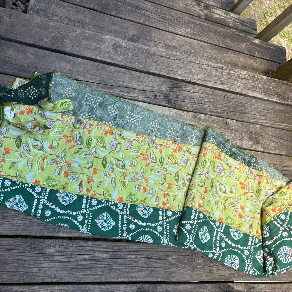 Boho Green Patchwork Curtain Panel - Home Accents Indian Sari Gypsy decor
